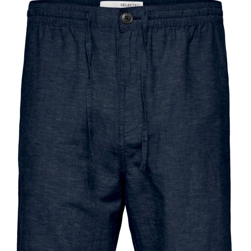 Selected Homme Navy Linen Drawstring Shorts